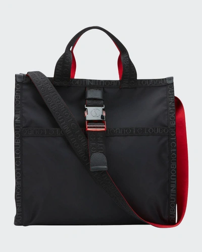Shop Christian Louboutin Men's Loubiclic Nylon Logo Tote Bag In Black