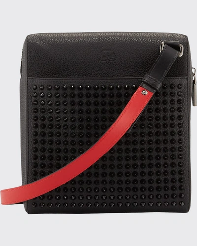 Shop Christian Louboutin Men's Benech Studded Crossbody Briefcase In Black