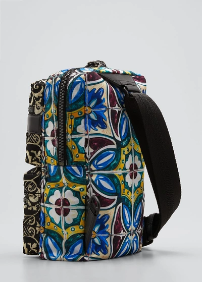 Shop Dolce & Gabbana Men's Marsupio Majolica Fanny Pack/belt Bag In Blue Pattern