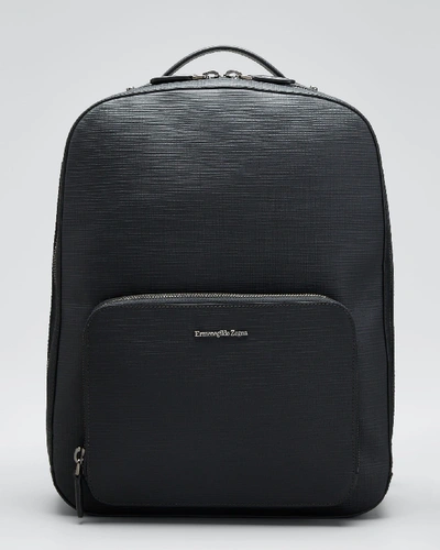 Shop Ermenegildo Zegna Men's Stuoia Leather Backpack In Black