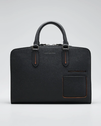 Shop Ermenegildo Zegna Men's Blazer Leather Briefcase In Black