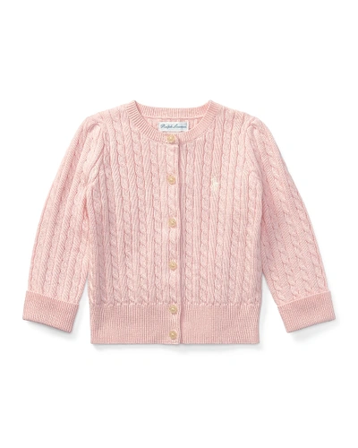 Shop Ralph Lauren Cable Knit Cotton Cardigan In Pink