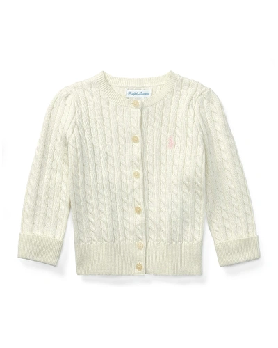 Shop Ralph Lauren Cable Knit Cotton Cardigan In White