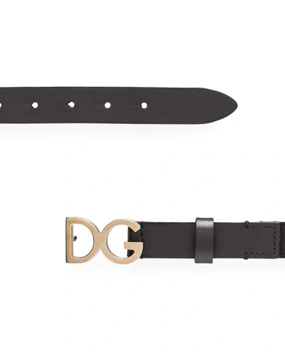 Shop Dolce & Gabbana Kid's Dg Leather Belt In Black