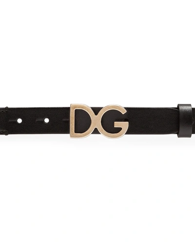 Shop Dolce & Gabbana Kid's Dg Leather Belt In Black