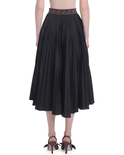 Shop Fendi Pleated Jersey Skirt In Black