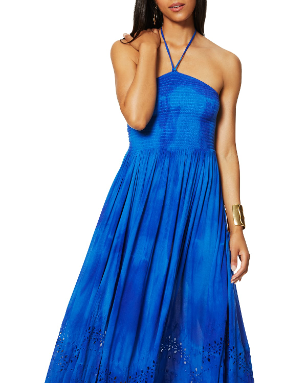Ramy Brook Martina Tie-dye Halter Coverup Dress In Azure | ModeSens