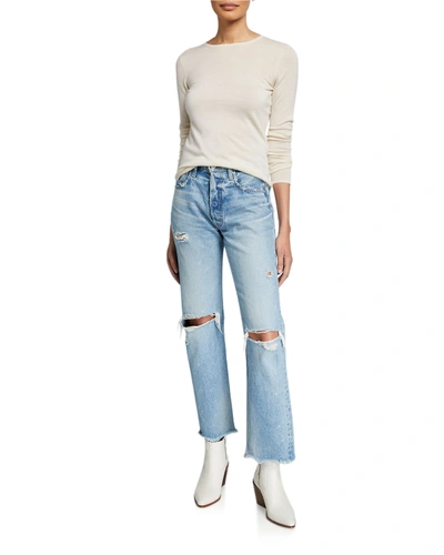 Shop Moussy Vintage Odessa Wide-leg Distressed Jeans In Blue