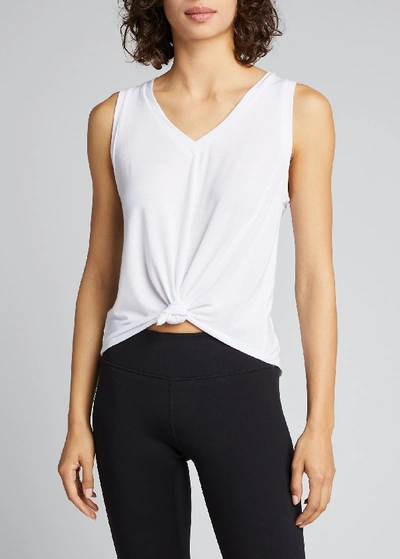 Shop Onzie Knot Sleeveless Jersey Tee In White