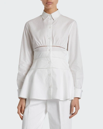 Shop Alaïa Poplin Peplum Button-front Shirt In White