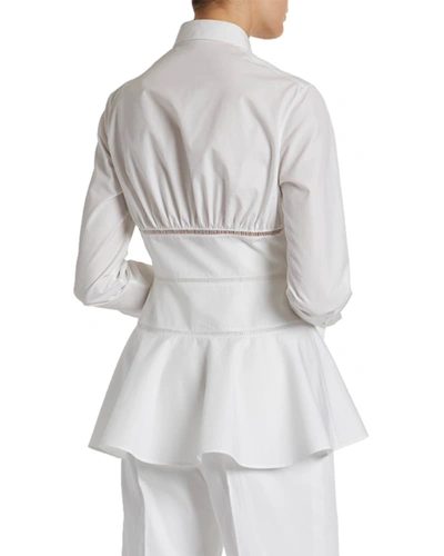 Shop Alaïa Poplin Peplum Button-front Shirt In White