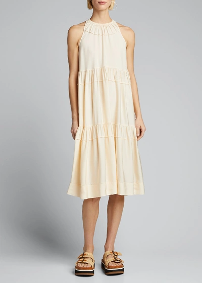 Shop Rosetta Getty Tiered Ruffle Halter Dress In White