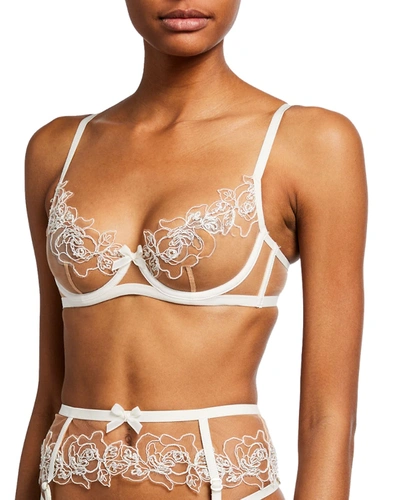 Shop Agent Provocateur Lindie Floral-tulle Half-cup Bra In Ivory
