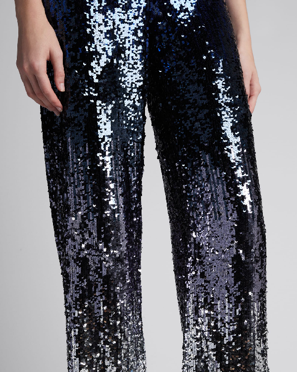 Alice And Olivia Elba Degrade-sequined Straight-leg Pants In Azure ...