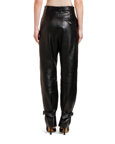 Shop Bottega Veneta Leather Tabbed-cuff Pants In Black
