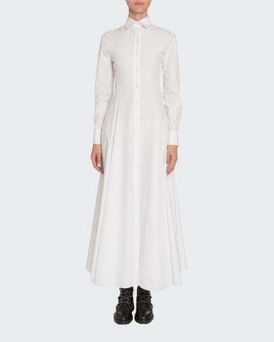 Shop Alaïa Poplin Long-sleeve Shirtdress In White