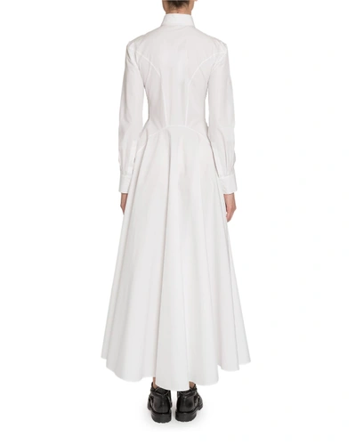 Shop Alaïa Poplin Long-sleeve Shirtdress In White