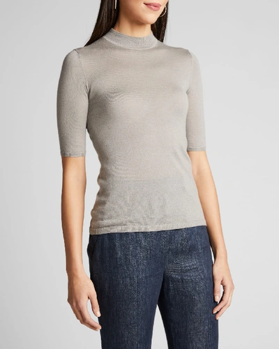 Shop Gabriela Hearst Hugo Cashmere-silk Mock-neck Top In Light Gray