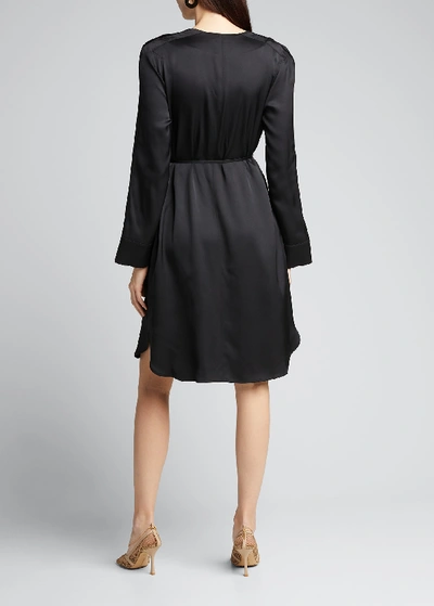 Shop Bottega Veneta Fluid Satin Long-sleeve Tunic/dress In Black