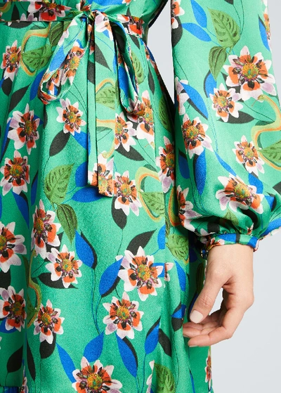 Shop Borgo De Nor Marita Floral-print Silk Twill Dreaming Dress In Green
