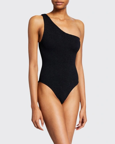 Shop Hunza G Nancy One-shoulder Crinkle One-piece Swimsuit In Black