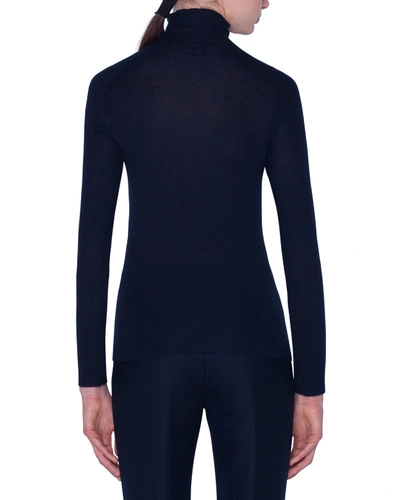 Shop Akris Seamless Ribbed Turtleneck Sweater In Navy