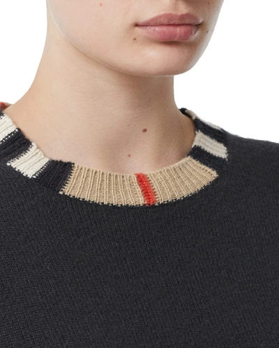 Shop Burberry Eyre Cashmere Check-trim Sweater In Black