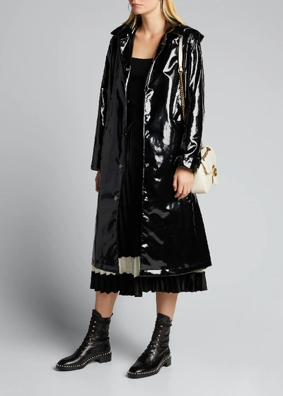 Shop Jane Post Hooded Snap-front Long Rain Slicker Coat In Black