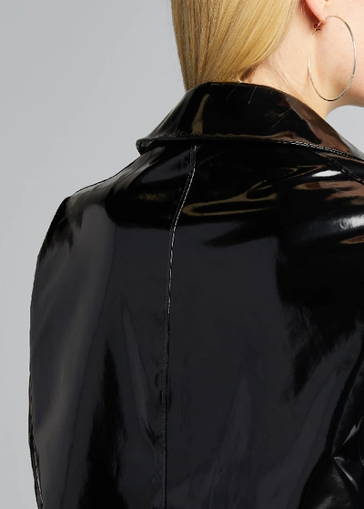 Shop Jane Post Hooded Snap-front Long Rain Slicker Coat In Black