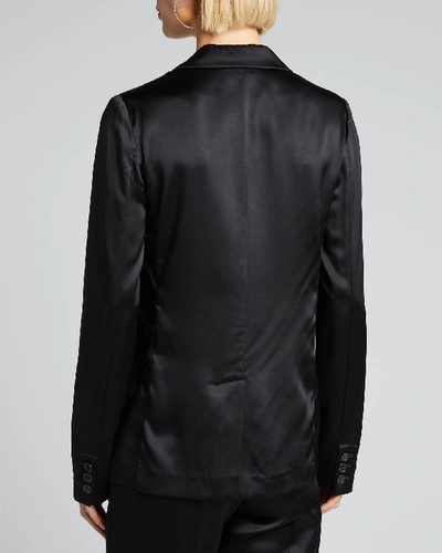 Shop Nili Lotan Sophia Silk Charmeuse Blazer Jacket In Black