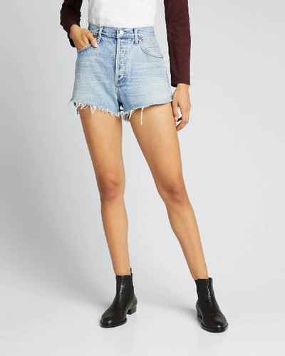 Shop Agolde Parker Cutoff Denim Shorts In Blue