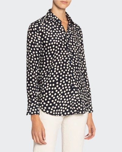 Shop Saint Laurent Polka-dotted Long-sleeve Shirt In Blue/white