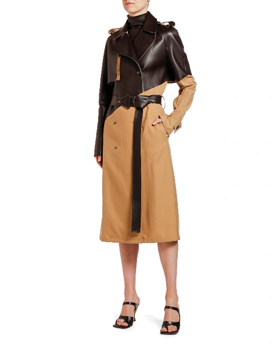 Shop Bottega Veneta Leather & Gabardine Trench Coat In Brown
