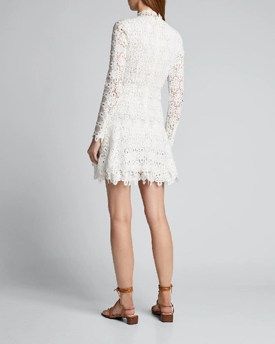 Shop Jonathan Simkhai Guipure Lace Long-sleeve Mini Dress In White