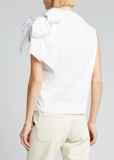 Shop Ganni Sleeveless Poplin Bow Top In White