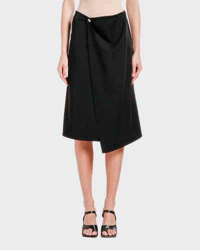 Shop Bottega Veneta Draped Wrap-front Gabardine Skirt In Black