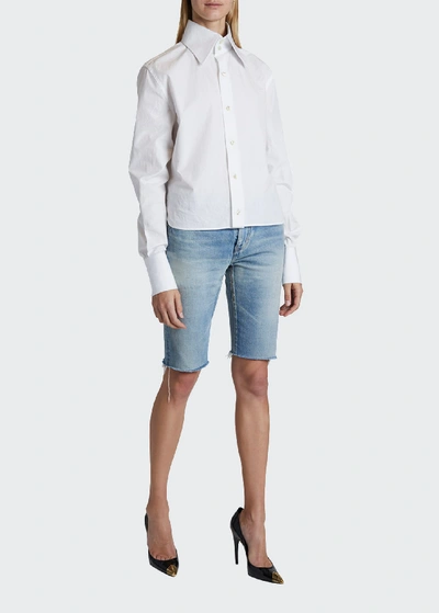 Shop Saint Laurent Poplin Long-sleeve Blouse In White