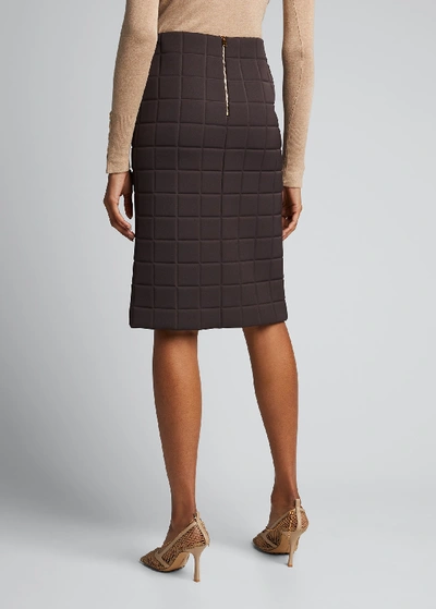 Shop Bottega Veneta Quilted Satin Pencil Skirt In Brown