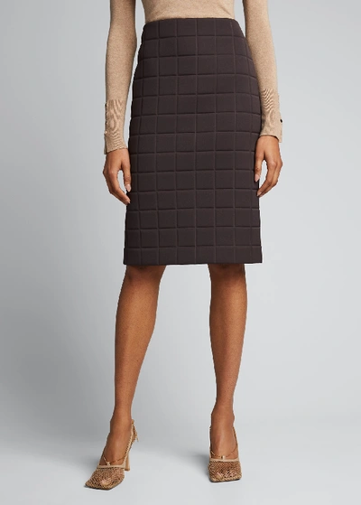 Shop Bottega Veneta Quilted Satin Pencil Skirt In Brown
