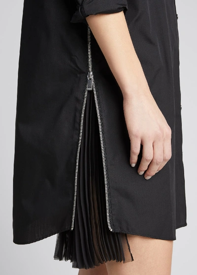Shop Sacai Pleated-side Long Button-front Shirtdress In Black