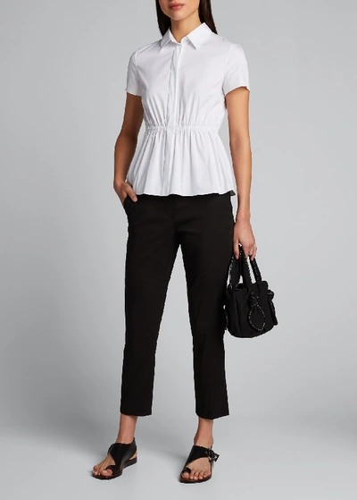 Shop Theory Treeca Good Linen Cropped Pull-on Ankle Pants In Black