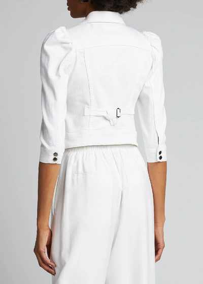 Shop Retroféte Ada Puff-sleeve Denim Jacket In White