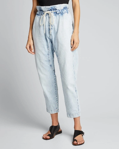 Shop Bassike Denim Paperbag Pants In Light Blue