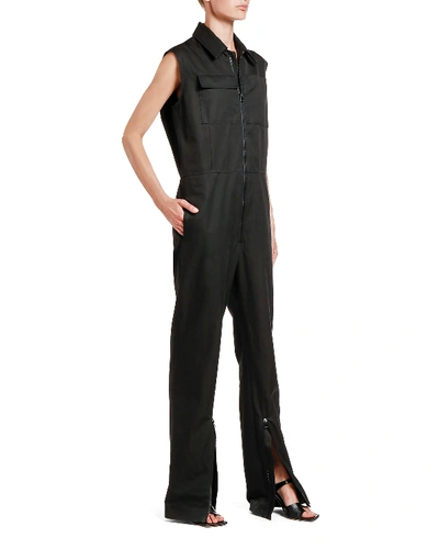 Shop Bottega Veneta Sleeveless Cotton Utility Jumpsuit In Black