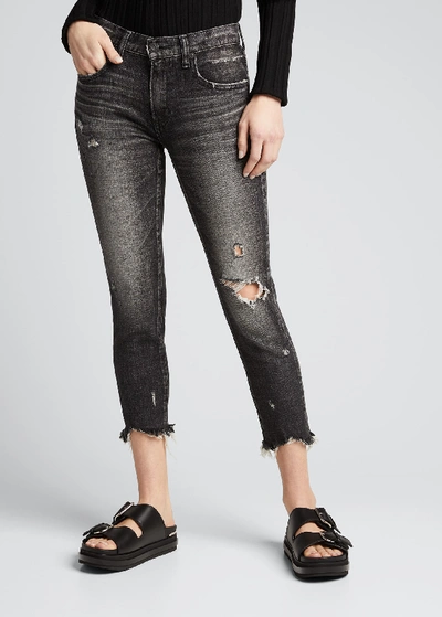 Moussy Vintage Glendele Distressed Cropped Skinny Jeans In Black 