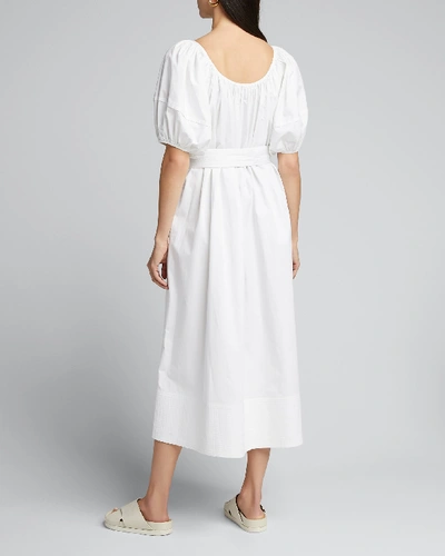 Shop Co Puff-sleeve Tie-waist Poplin Maxi Dress In White