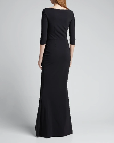 Shop Chiara Boni La Petite Robe Kate Long-sleeve Gathered Trumpet Evening Gown In Black