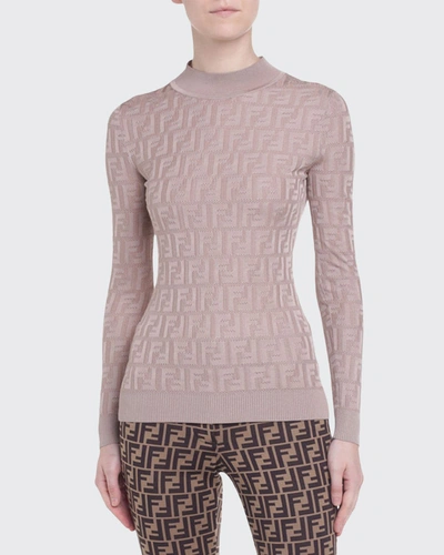 Shop Fendi Tonal-monogram Jacquard Sweater In Beige