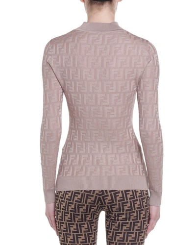 Shop Fendi Tonal-monogram Jacquard Sweater In Beige