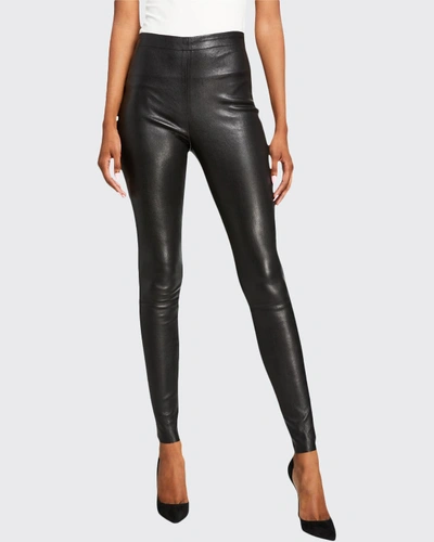 Shop Alice And Olivia Maddox Leather High-waist Side Zip Leggings In Black